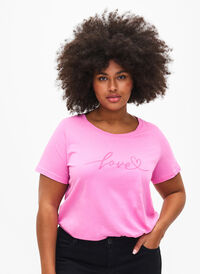 Katoenen T-shirt met ronde hals en print, RoseBloom W. Love, Model