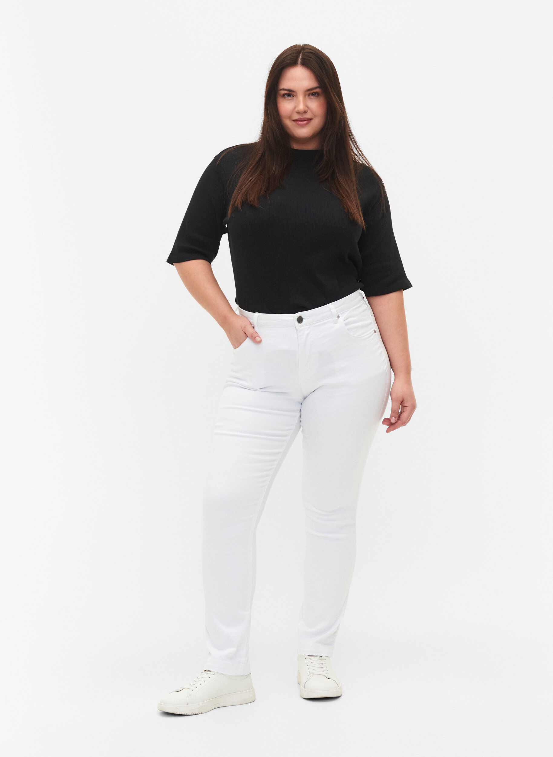 Zizzi Slim fit Emily jeans met normale taille, Wit, Model image number 0