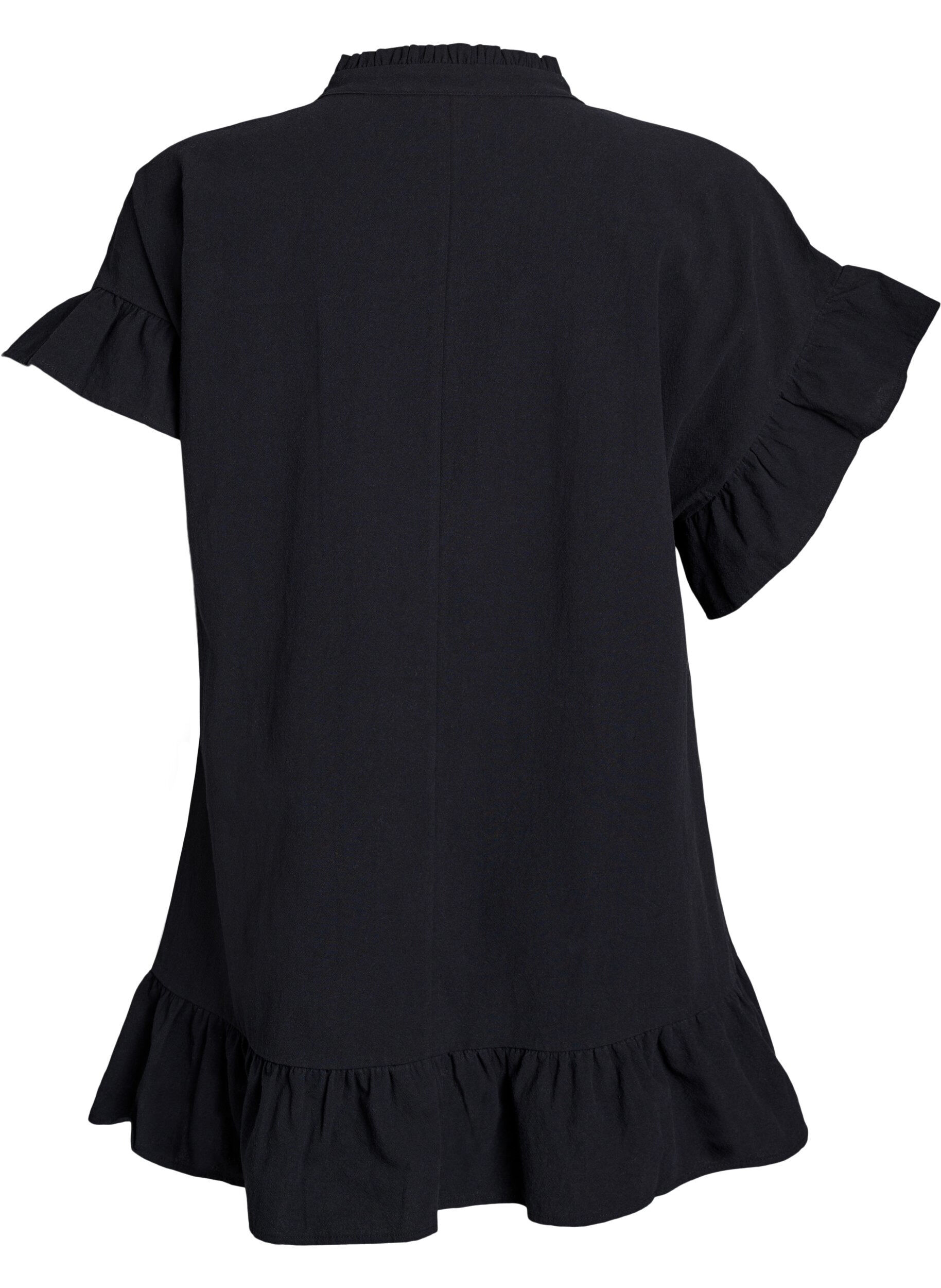 Zizzi Tunic met V-hals en ruchesdetails, Zwart, Packshot image number 1