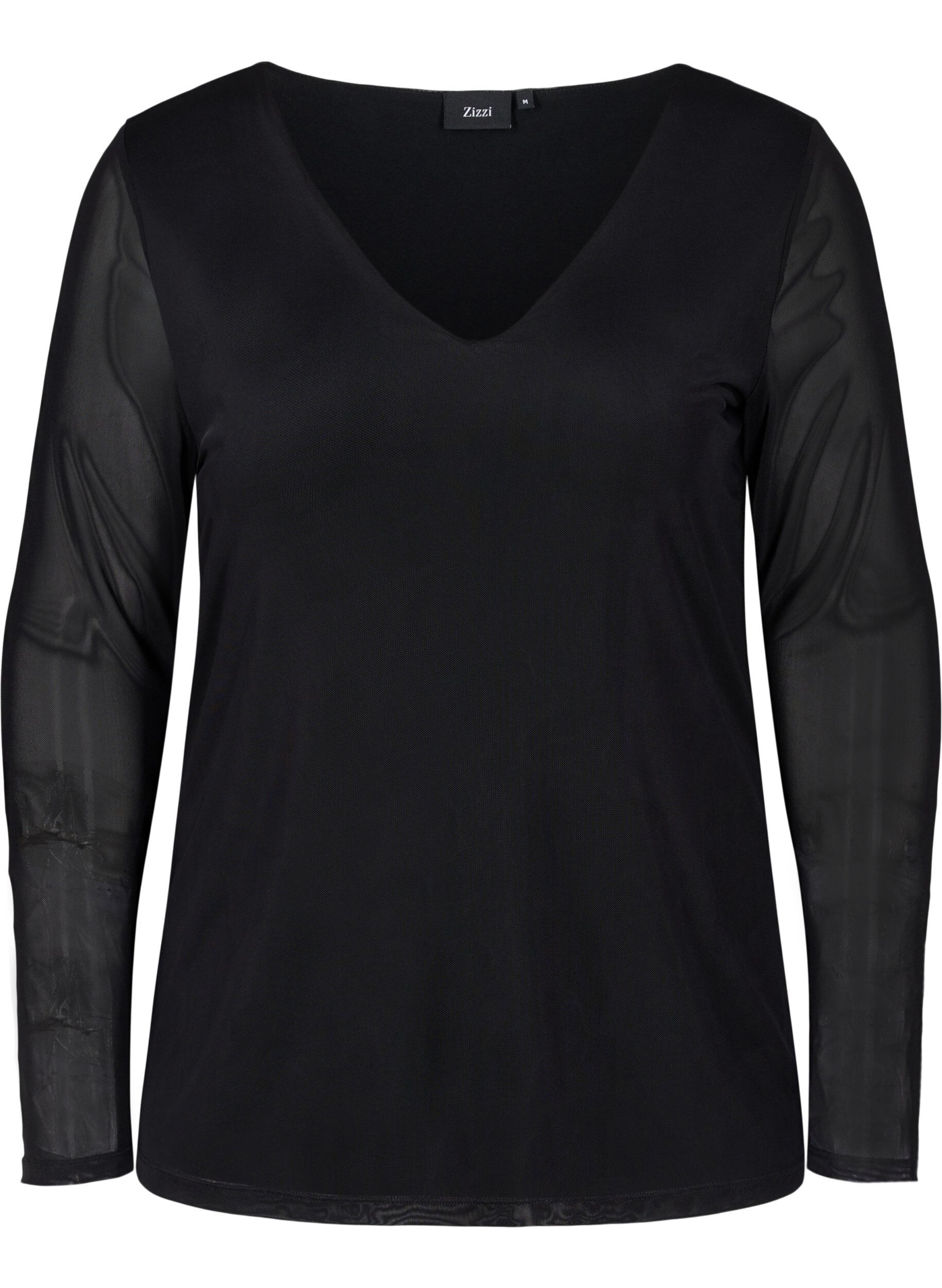 Zizzi Nauwsluitende mesh top met v-hals, Black, Packshot image number 0