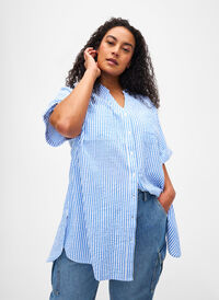 Gestreept overhemd met borstzakken, Light Blue Stripe , Model