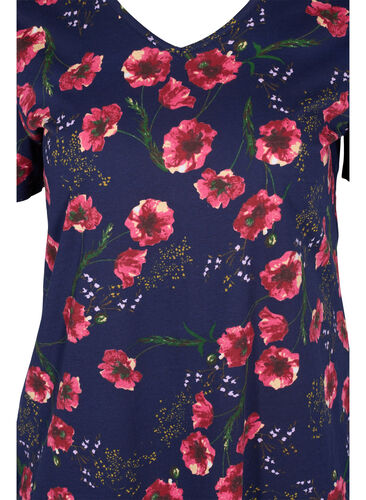 Katoenen jurk met korte mouwen en bloemenprint, Night sky Red flower, Packshot image number 2