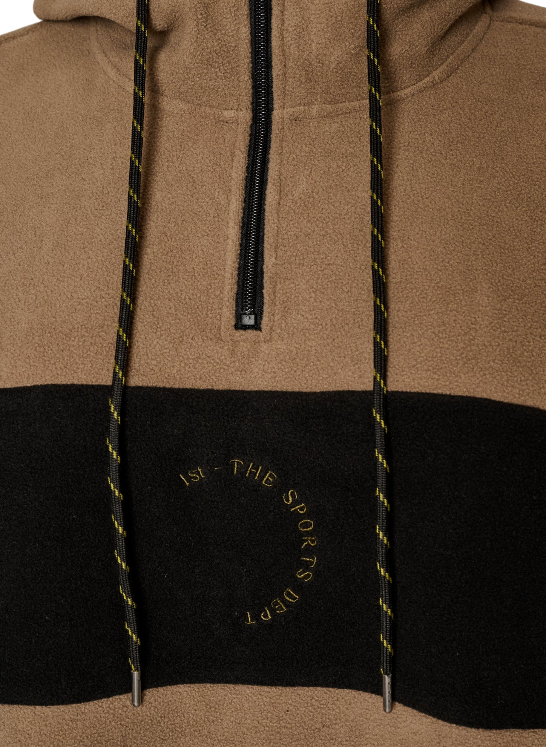 ZizziFleece-anorak met capuchon en contrasterend paneel, Bruin, Packshot image number 2