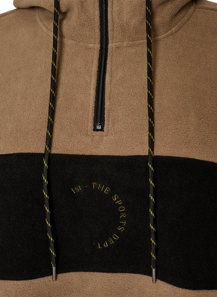 Fleece-anorak met capuchon en contrasterend paneel, Bruin, Packshot image number 2
