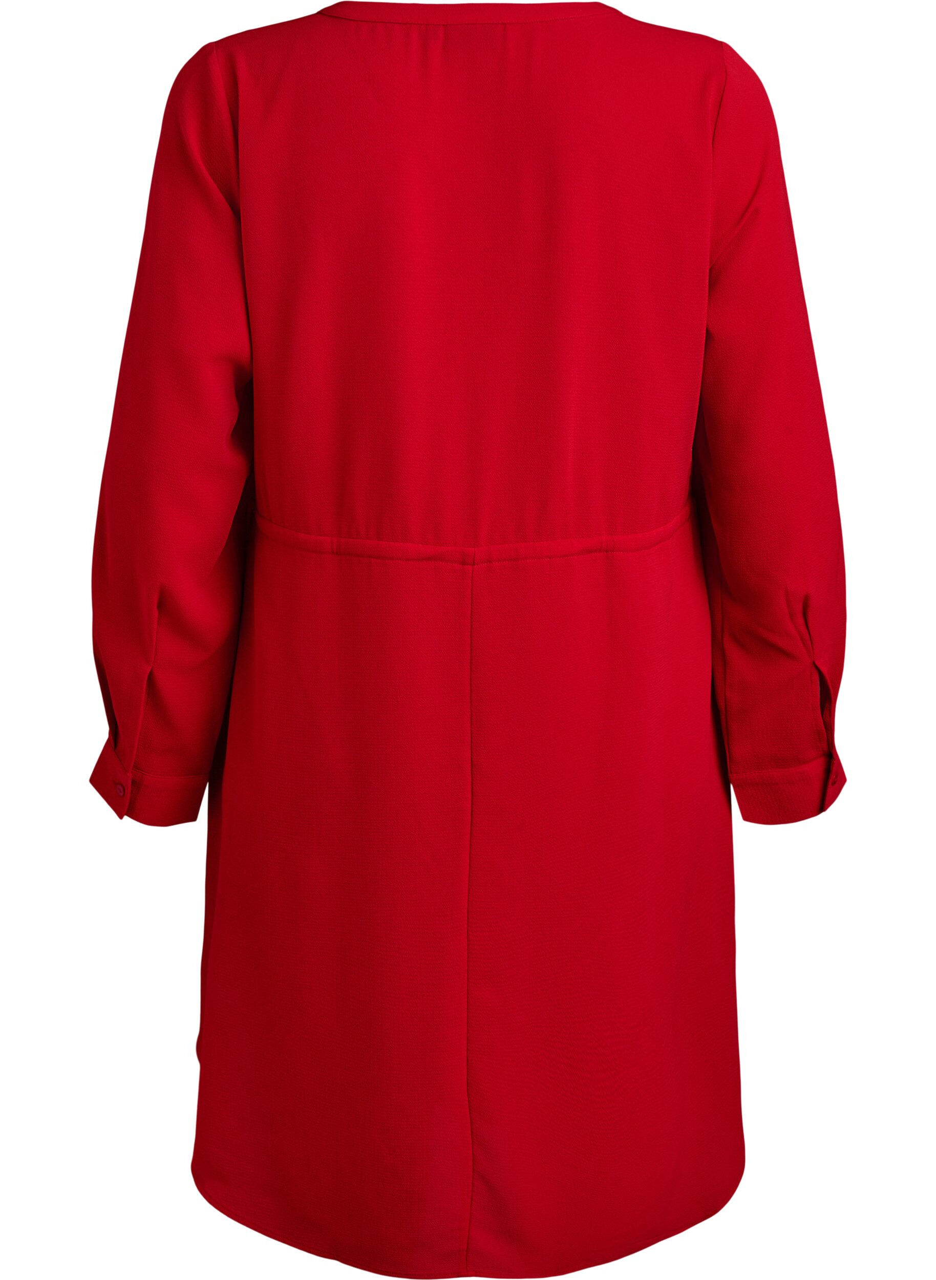 Zizzi Knielange jurk met strikceintuur, Rood, Packshot image number 1