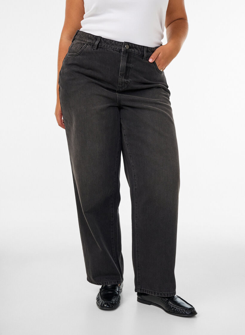 Kiana straight-fit jeans met hoge taille, Zwart, Model image number 2