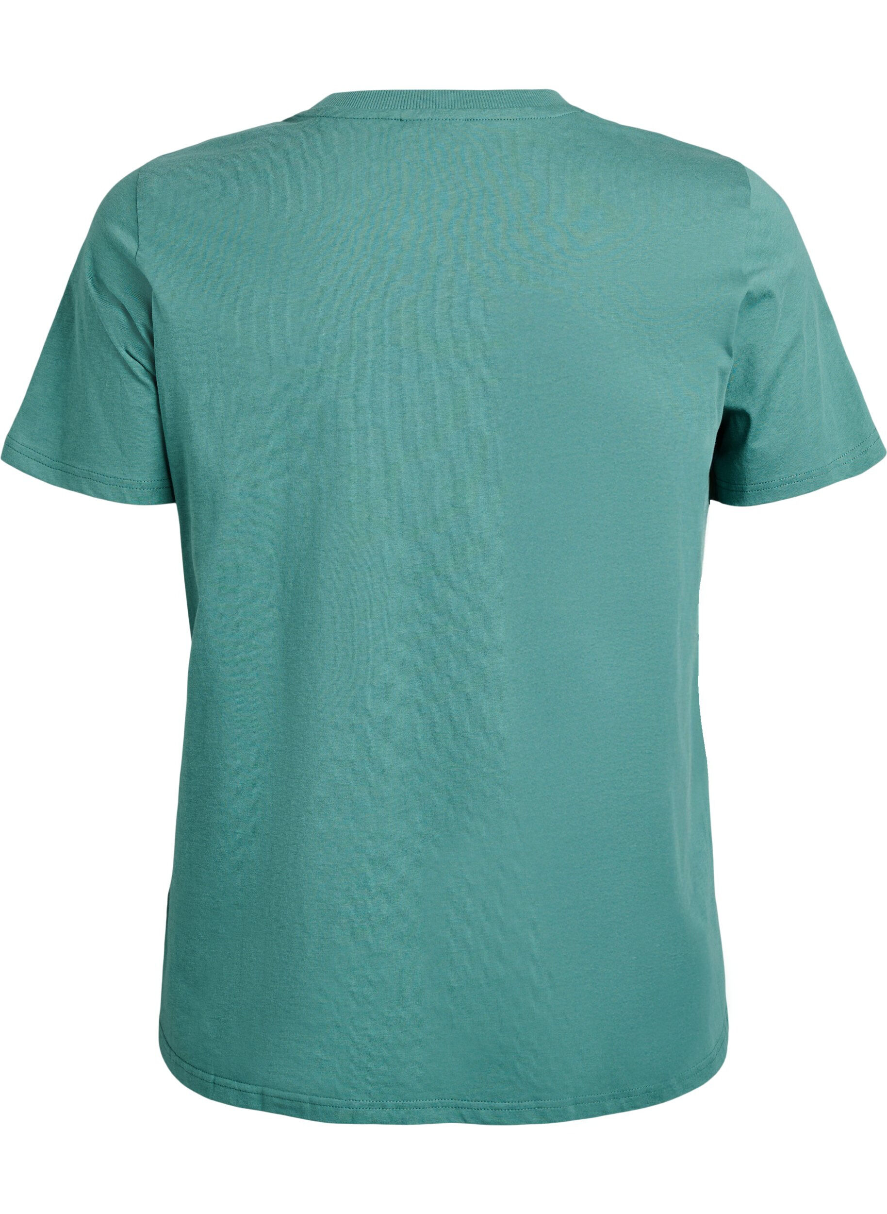 Zizzi Basic katoenen T-shirt met ronde hals, Groen, Packshot image number 1