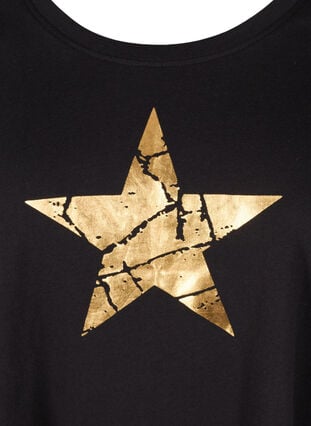 Katoenen t-shirt met korte mouwen en a-lijn, Black STAR, Packshot image number 2