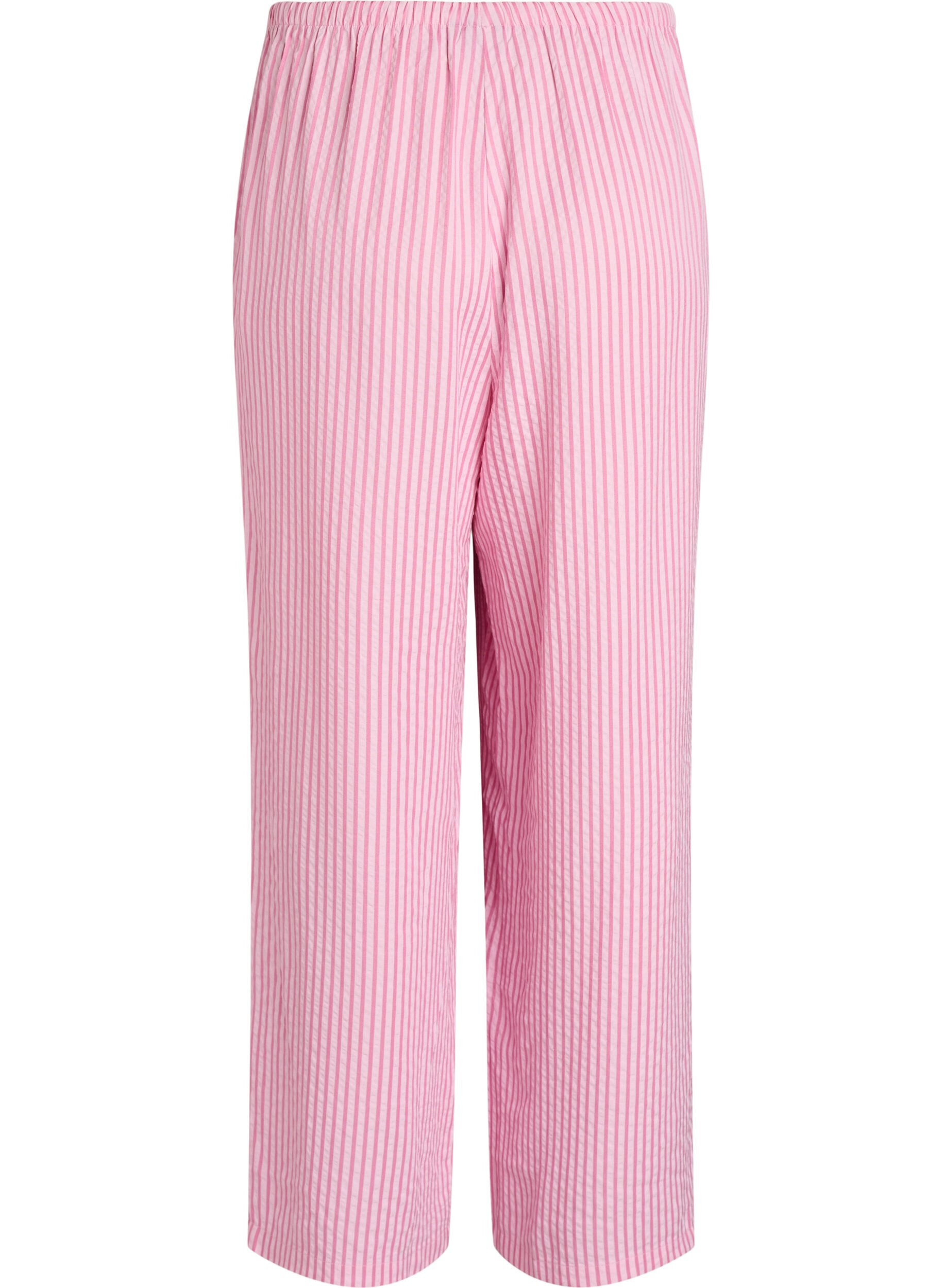 Zizzi Losse seersucker-pyjamabroek met hoge taille, Roze, Packshot image number 1