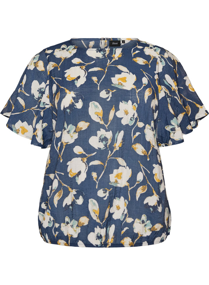 Blouse met ballonavorm en vleermuismouwen, Blauw, Packshot image number 0