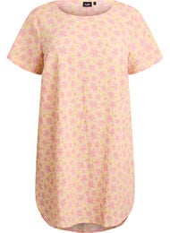 Korte jurk met een gekreukte textuur en korte mouwen, Geel