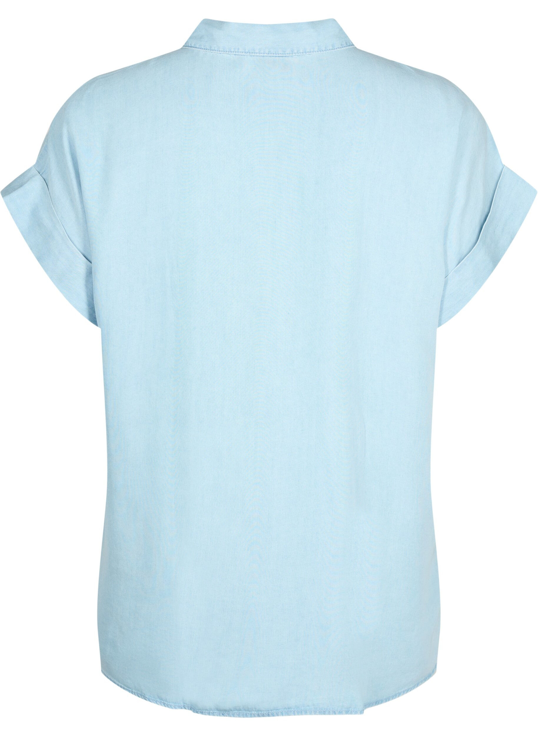 Zizzi Overhemd met korte mouwen van lyocell (TENCEL&trade;), Light blue denim, Packshot image number 1