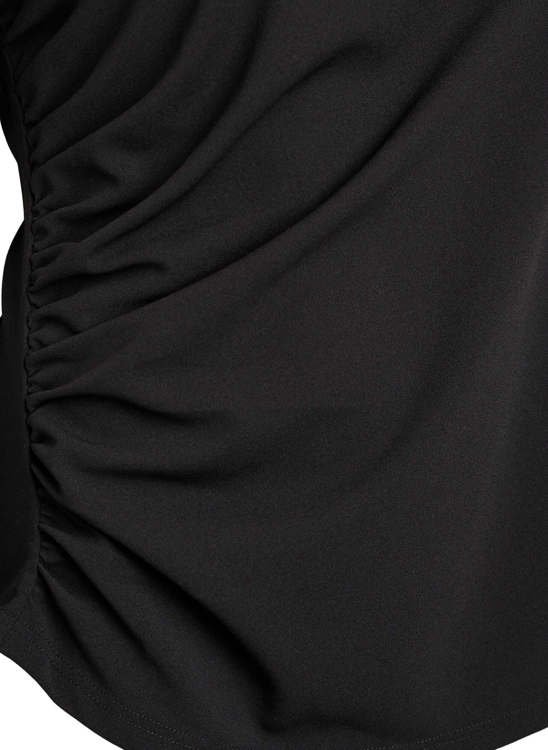 Zizzi Blouse met korte mouwen en ruches met een asymmetrische zoom, Zwart, Packshot image number 3