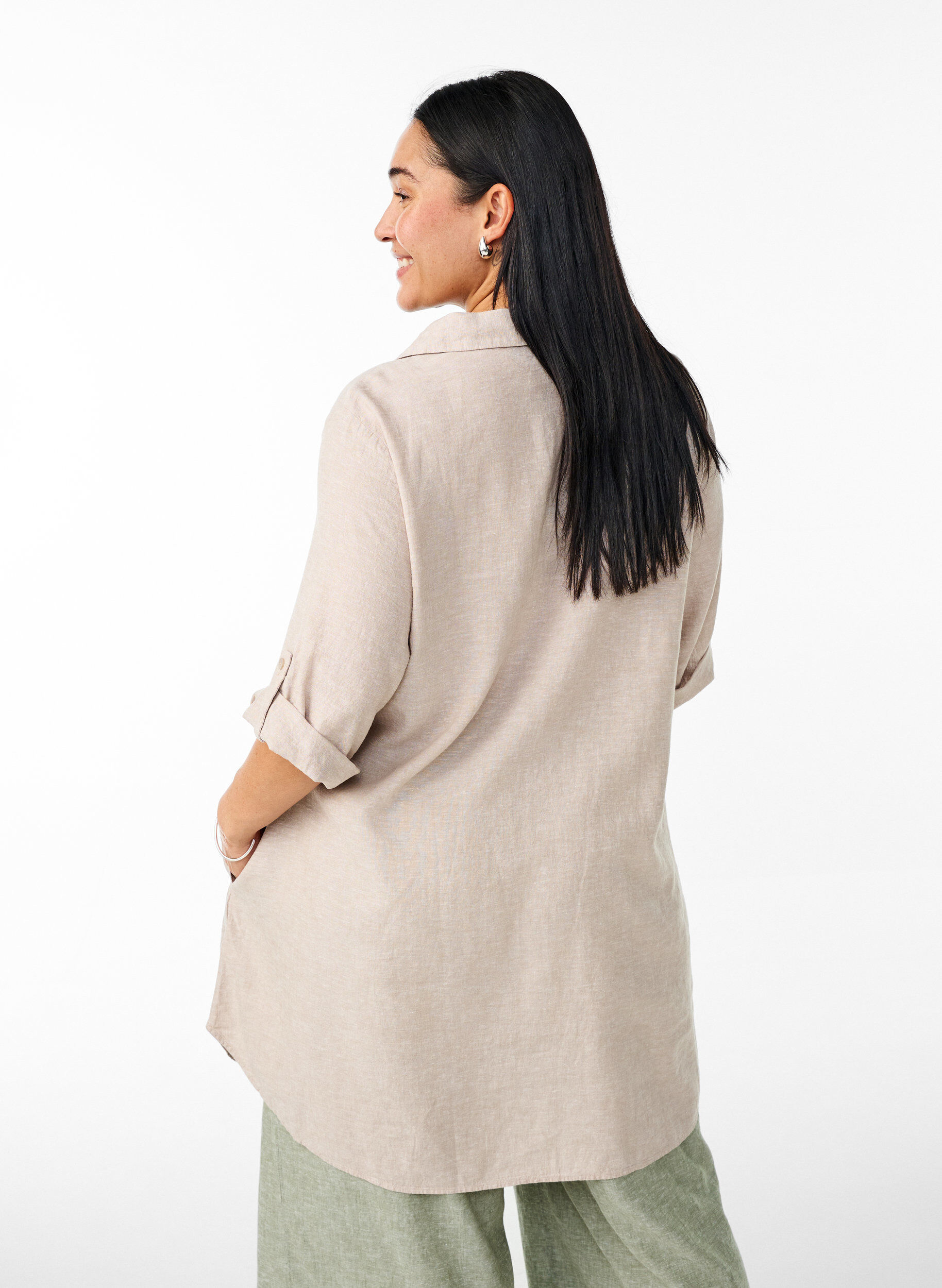 Zizzi Tuniek van linnen en viscose met A-vorm, Beige, Model image number 2