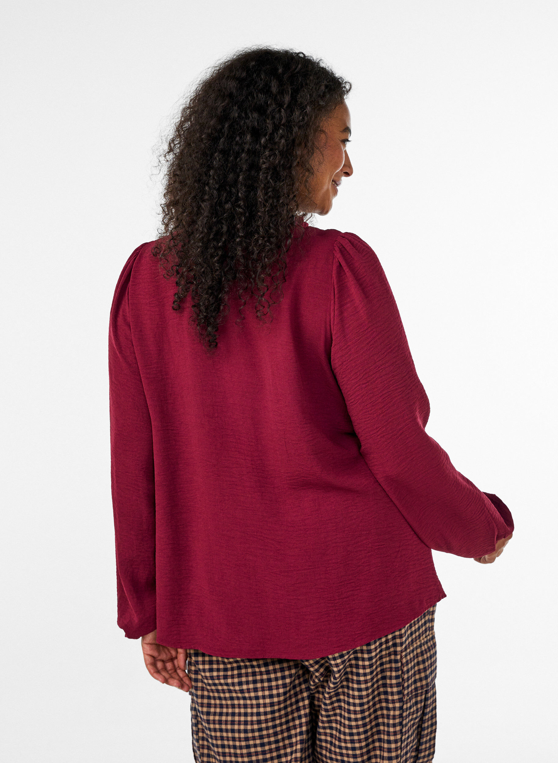 ZizziBlouse met V-hals en gehaakte sierband, Rood, Model image number 2