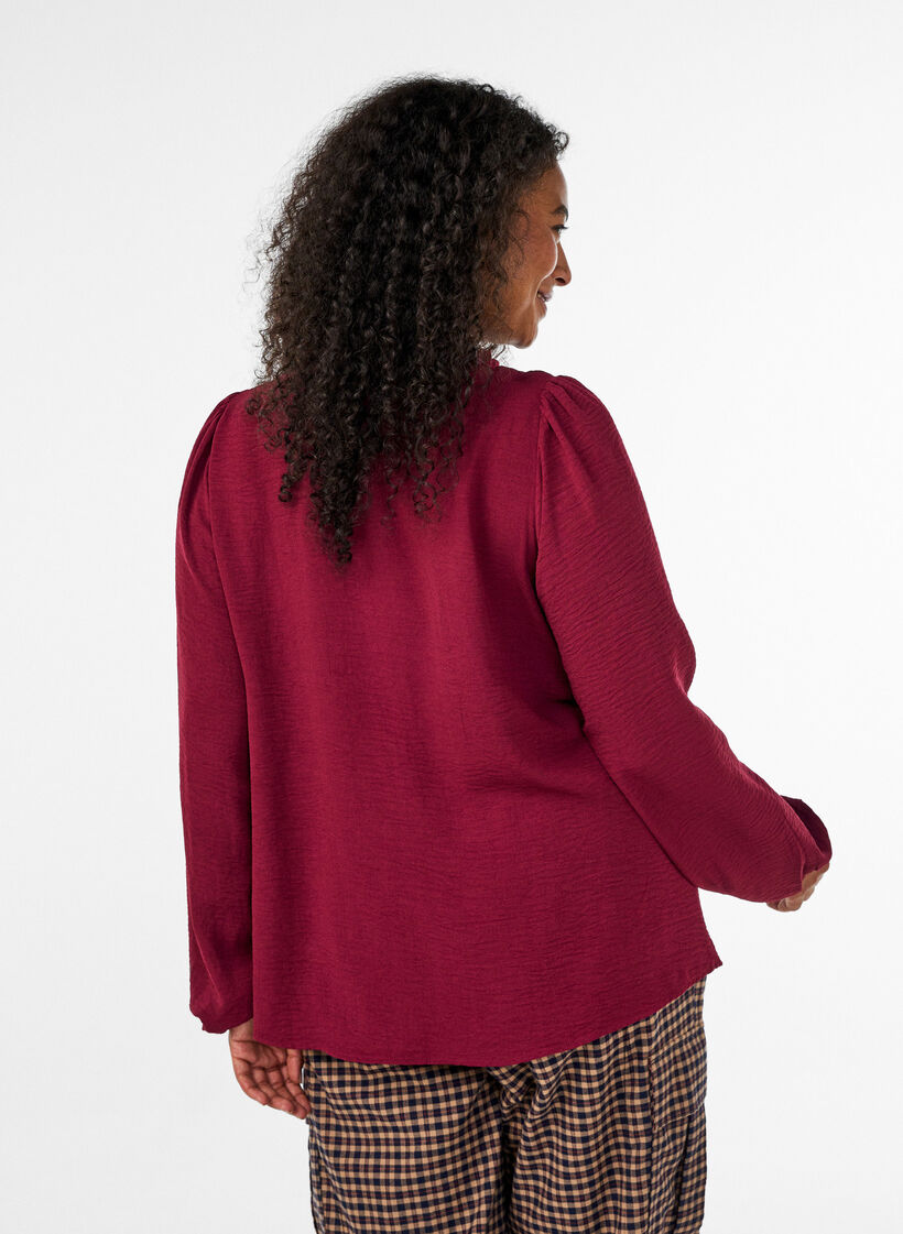 Blouse met V-hals en gehaakte sierband, Rood, Model image number 2