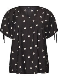 Viscose blouse met geplooide mouwen, Zwart