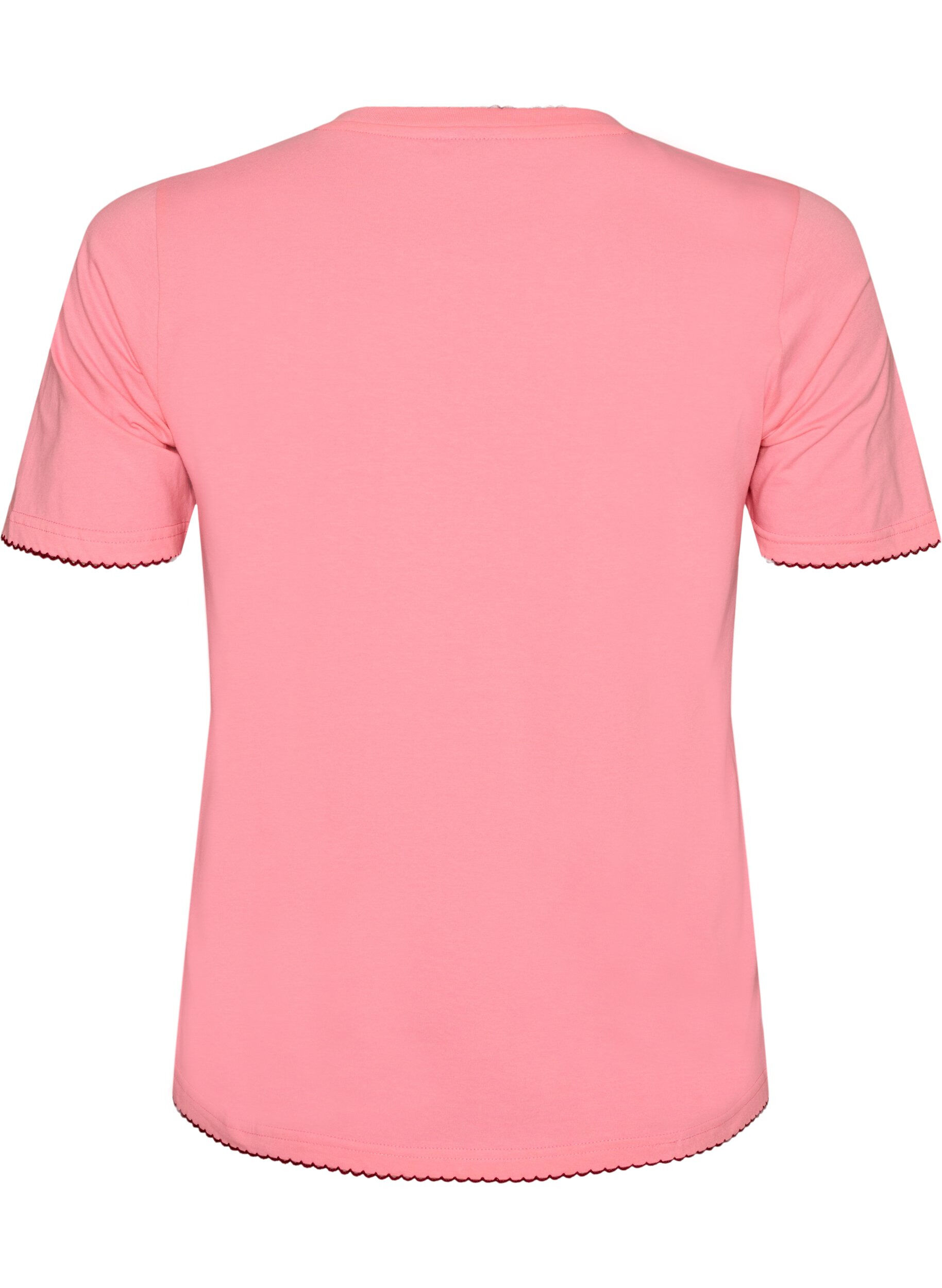 ZizziKatoenen T-shirt met golvende contrasterende randen, Roze, Packshot image number 1
