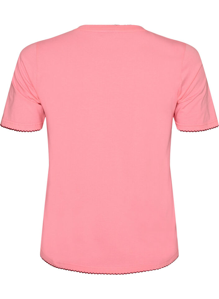 Katoenen T-shirt met golvende contrasterende randen, Roze, Packshot image number 1