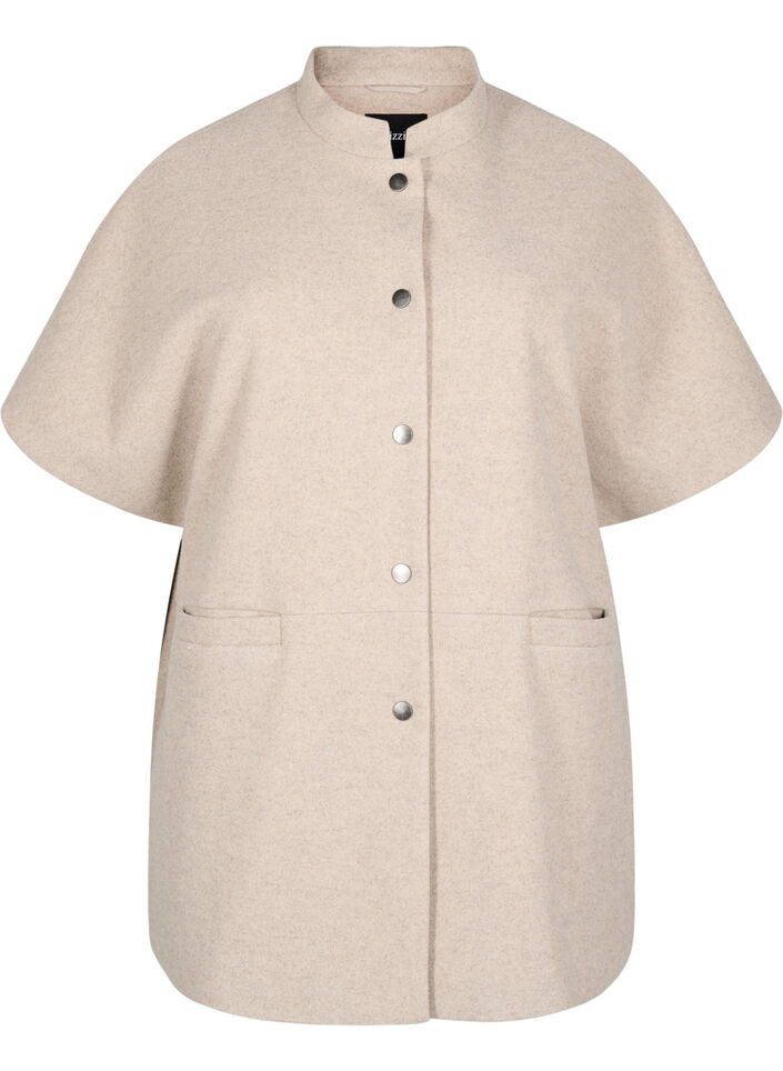 Cape-jack met korte mouwen in een wol-look, Simply Taupe Mel., Packshot image number 0