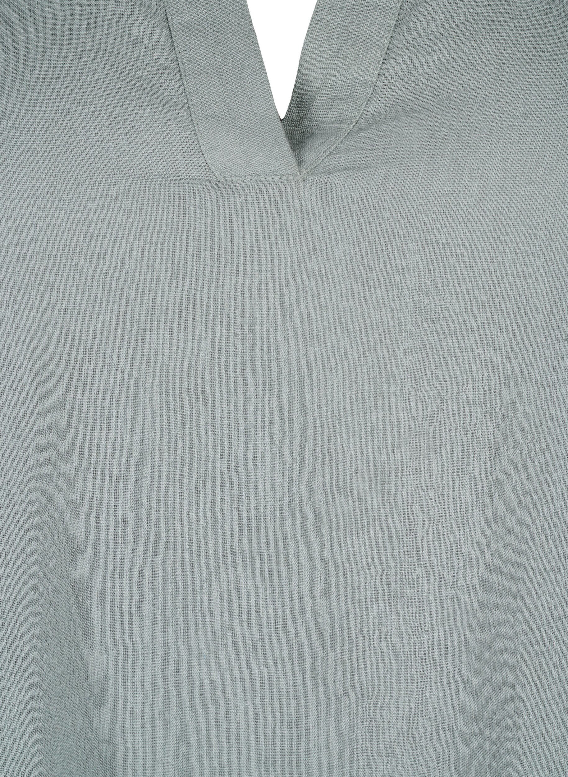 Zizzi Jurk met V-hals van katoen en linnen, Chinois Green, Packshot image number 2