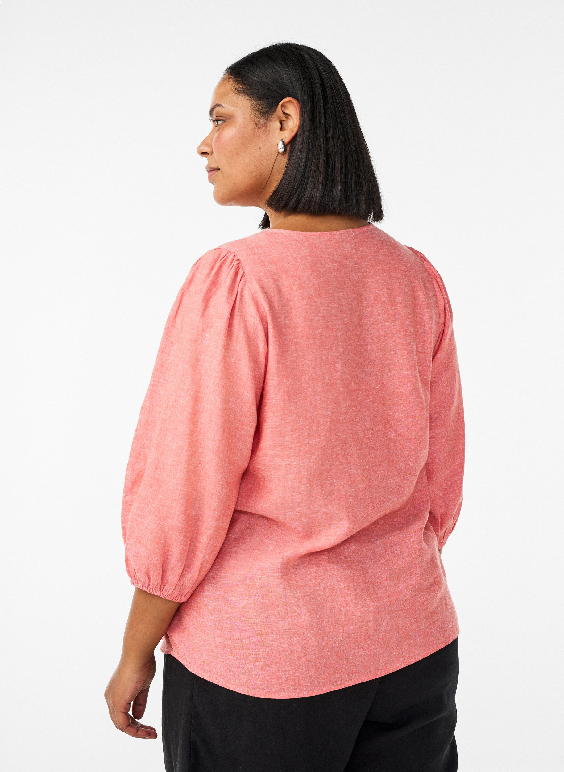 Zizzi Shirtblouse in linnen en viscose met 3/4-mouwen, Oranje, Model image number 2
