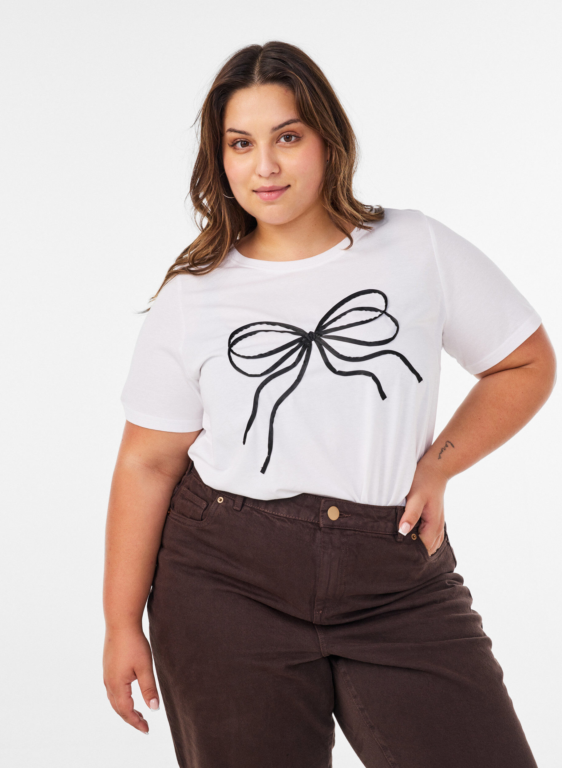 ZizziT-shirt van biologisch katoen met decoratief motief, Wit, Model image number 0