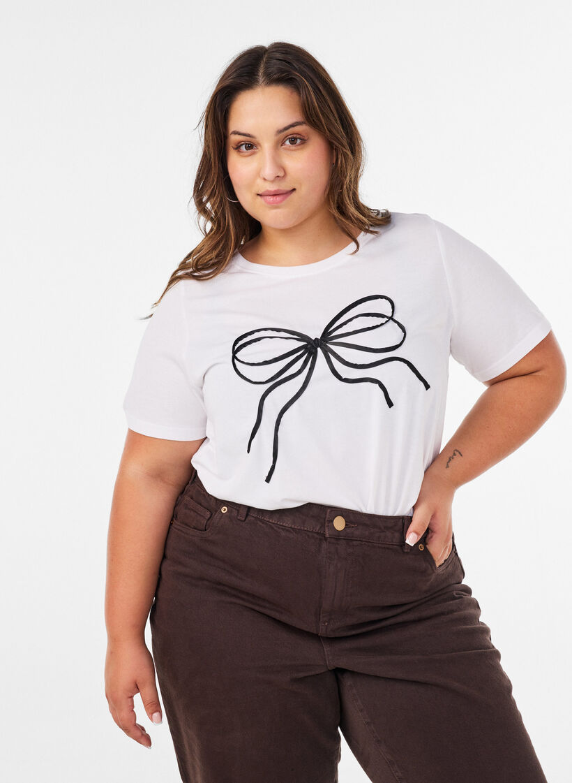 T-shirt van biologisch katoen met decoratief motief, Wit, Model image number 0