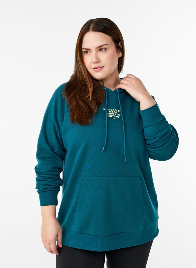 Hoodie met geborduurd frontmotief, Groen, Model image number 0