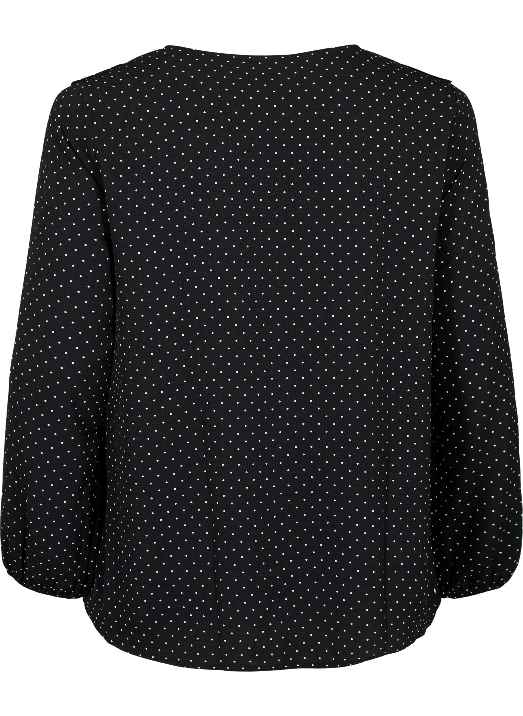 Zizzi Blouse met lange mouwen en ruches, Black Dot, Packshot image number 1