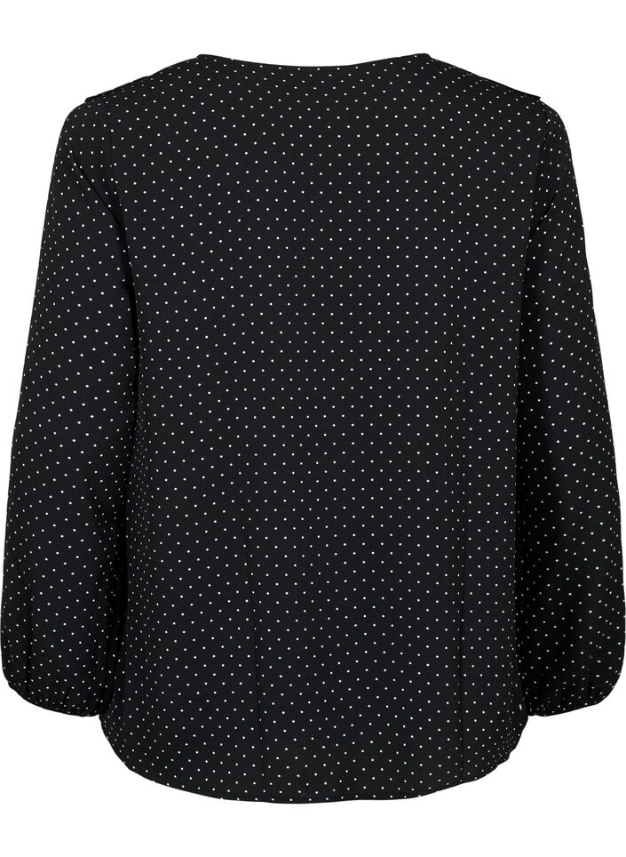 Blouse met lange mouwen en ruches, Black Dot, Packshot image number 1