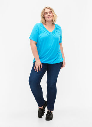 	 Gemêleerd t-shirt met elastische rand, Blue Atoll Mél, Model image number 2