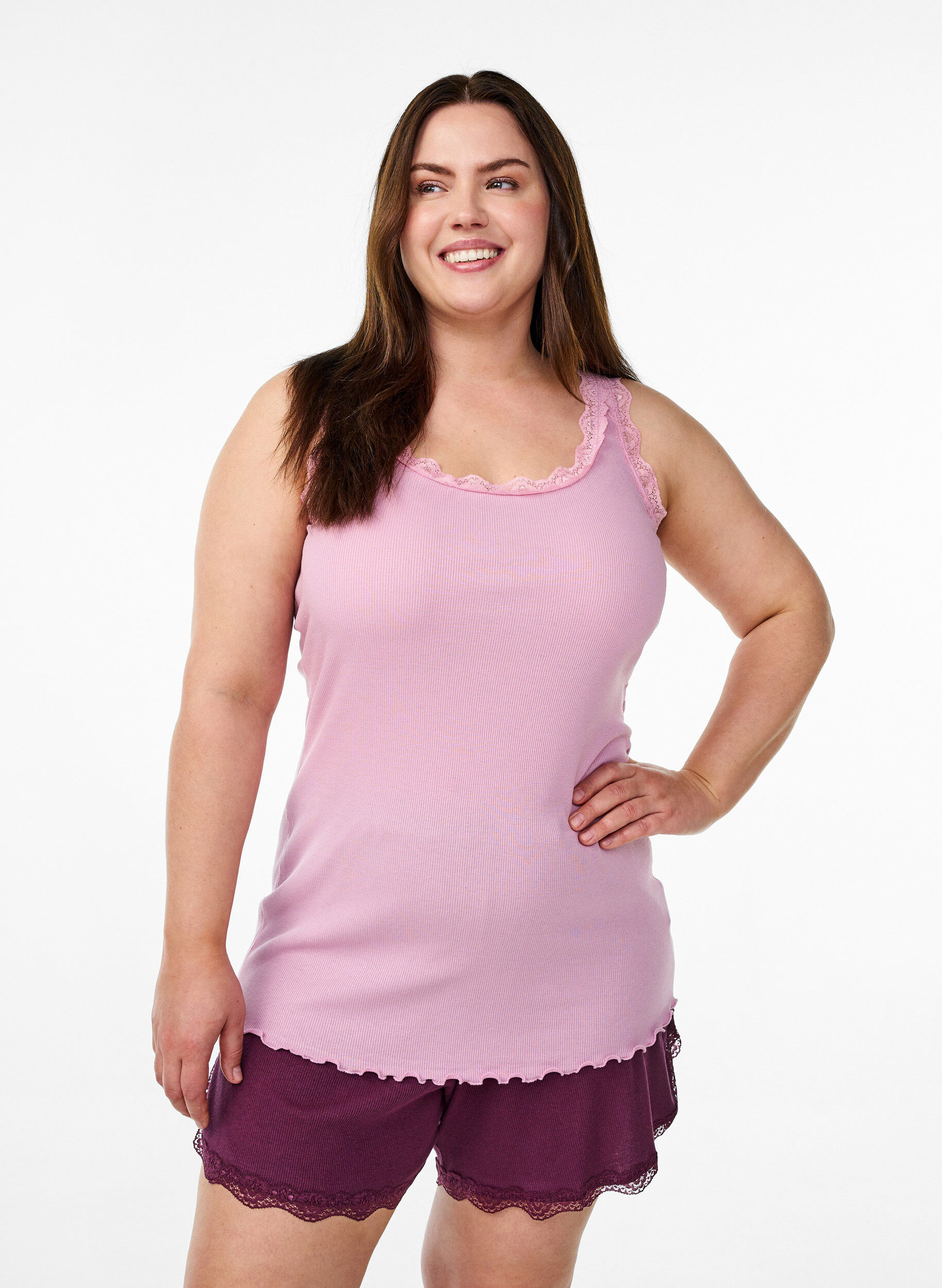 Top met kanten rand, Roze, Model