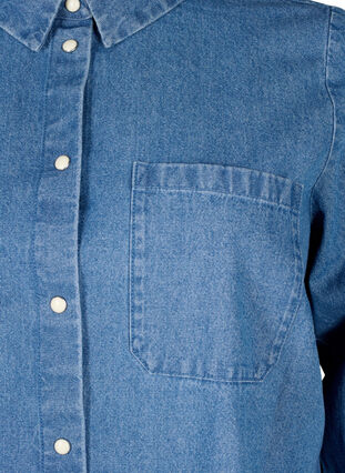 Gebloemd denim overhemd met borstzak, Light Blue Denim, Packshot image number 2