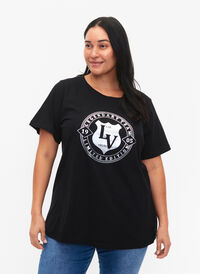 T-paita ekologisesta puuvillasta painatuksella , Black W. Silver LA, Model