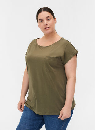 T-shirt van biologisch katoen met borstzakje, Ivy Green, Model image number 0