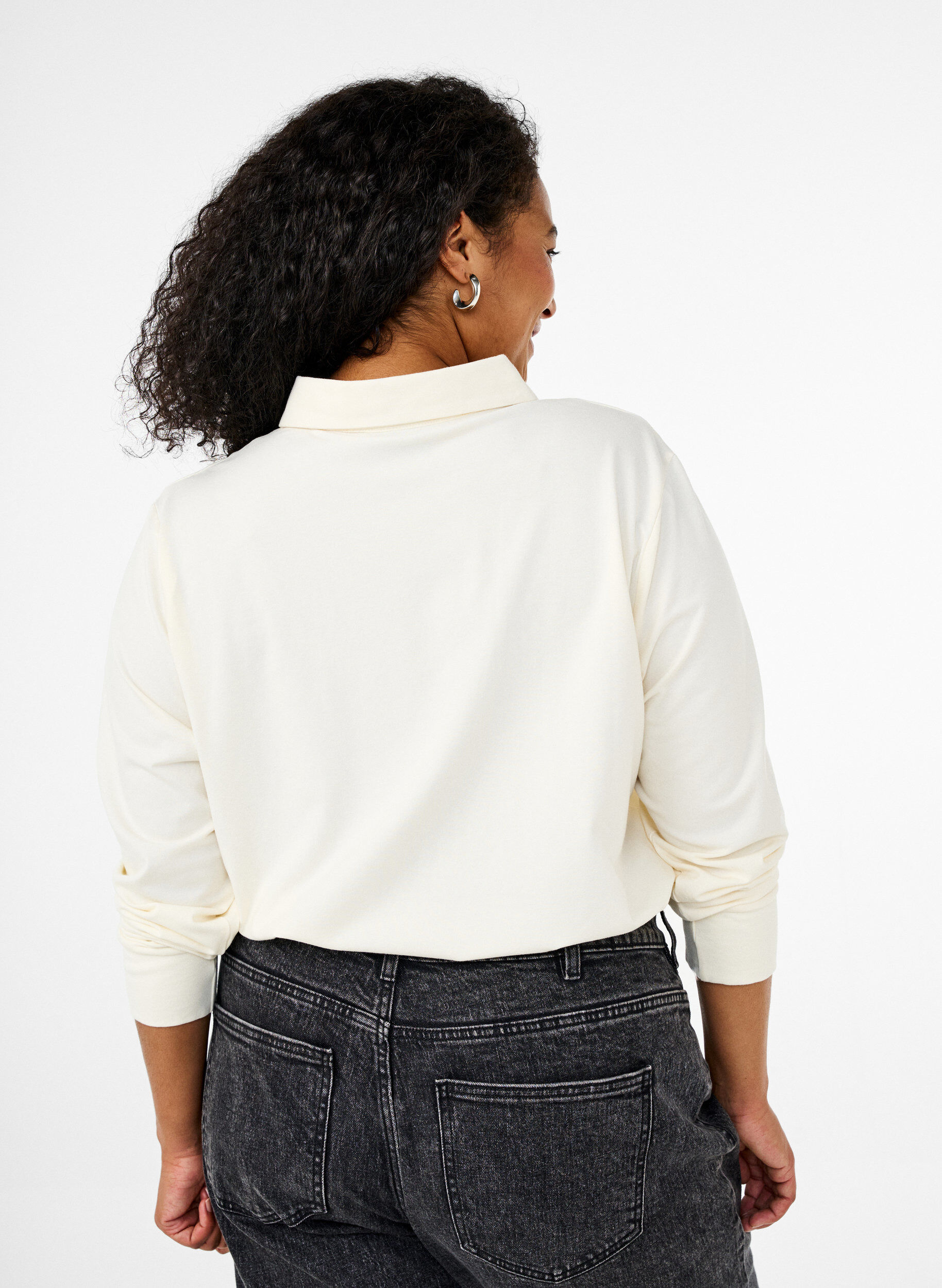 Zizzi Polo met lange mouwen, Vanille, Model image number 2