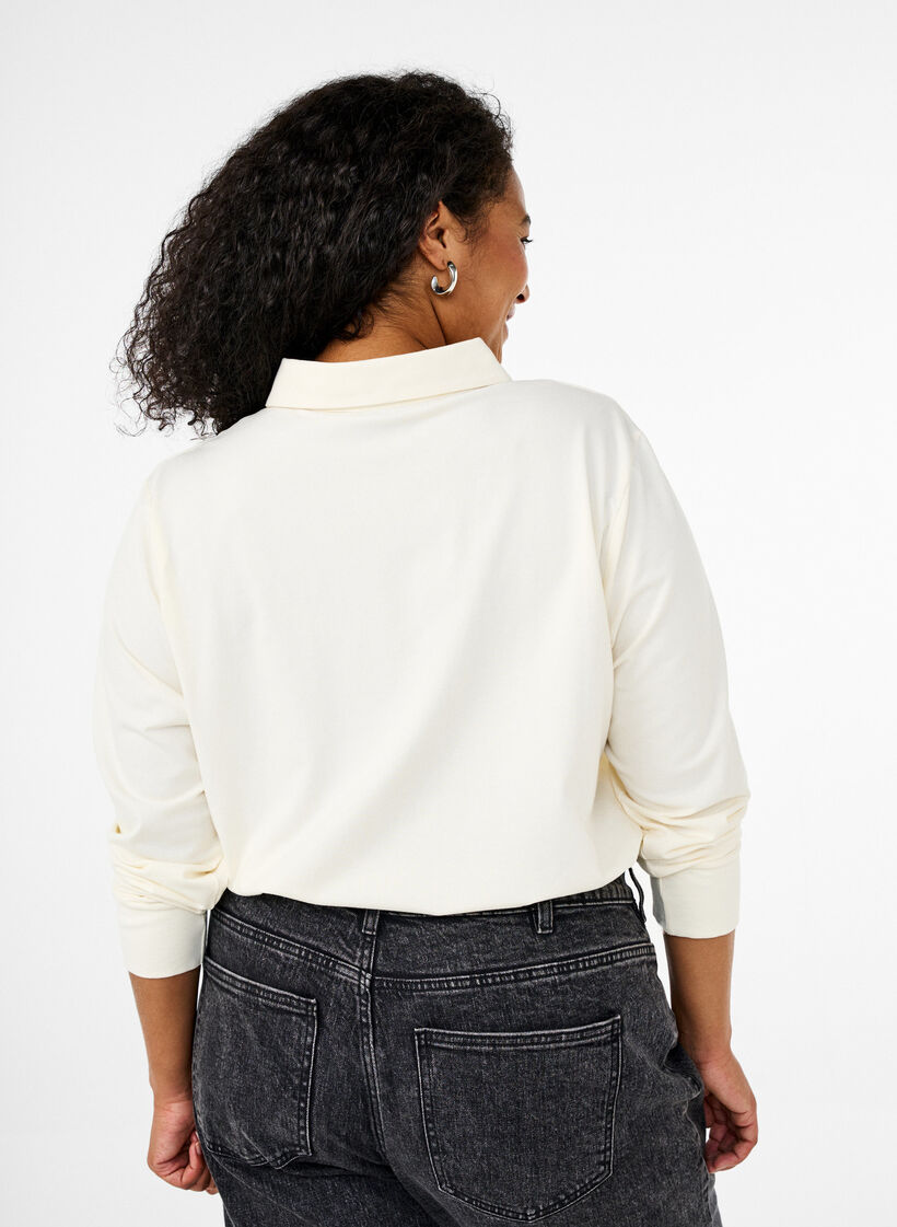 Polo met lange mouwen, Vanille, Model image number 2
