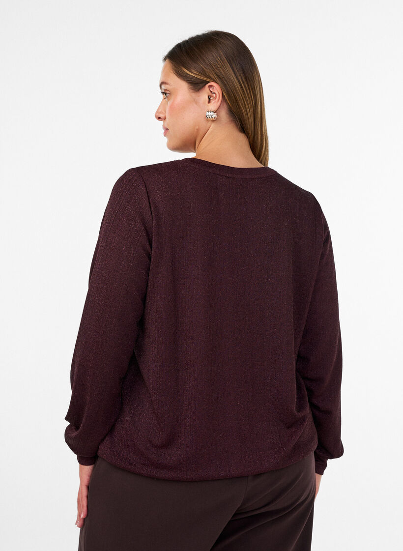 Blouse met verticale structuur en glitterdraad, Rood, Model image number 2