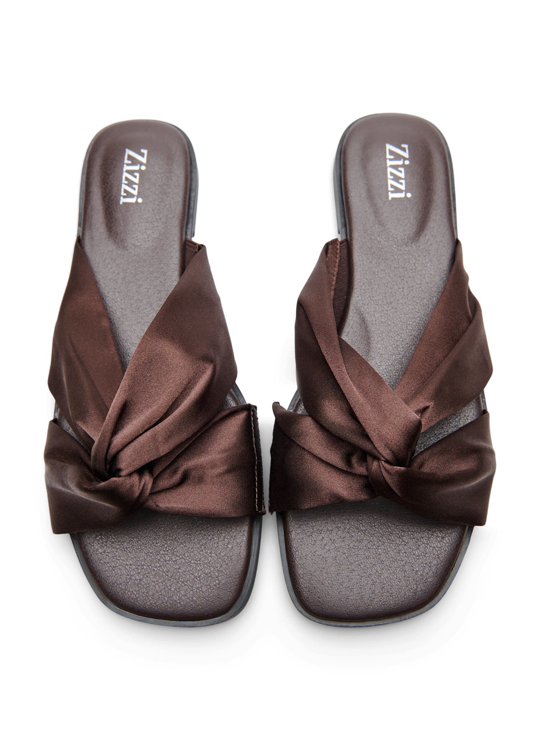 Zizzi Platte sandalen met gekruiste satijnen bandjes, Bruin, Packshot image number 3