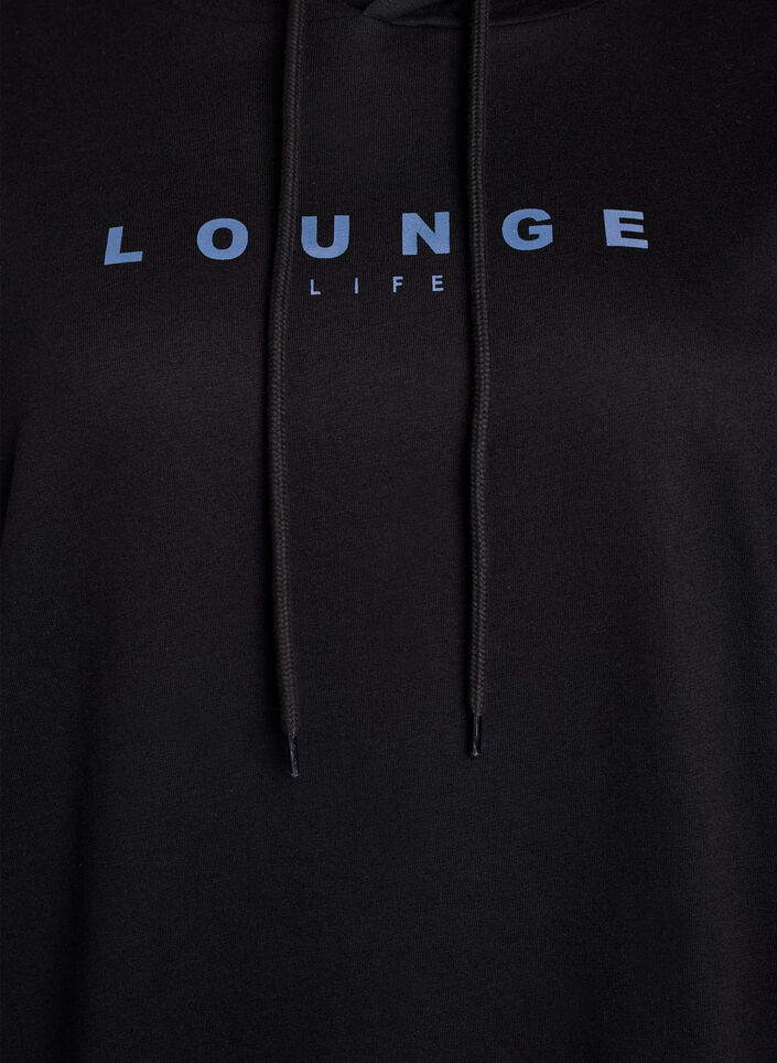 Sweater met capuchon en print, Zwart, Packshot image number 2
