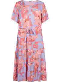 Midi-jurk van viscose met korte mouwen en bloemenprint