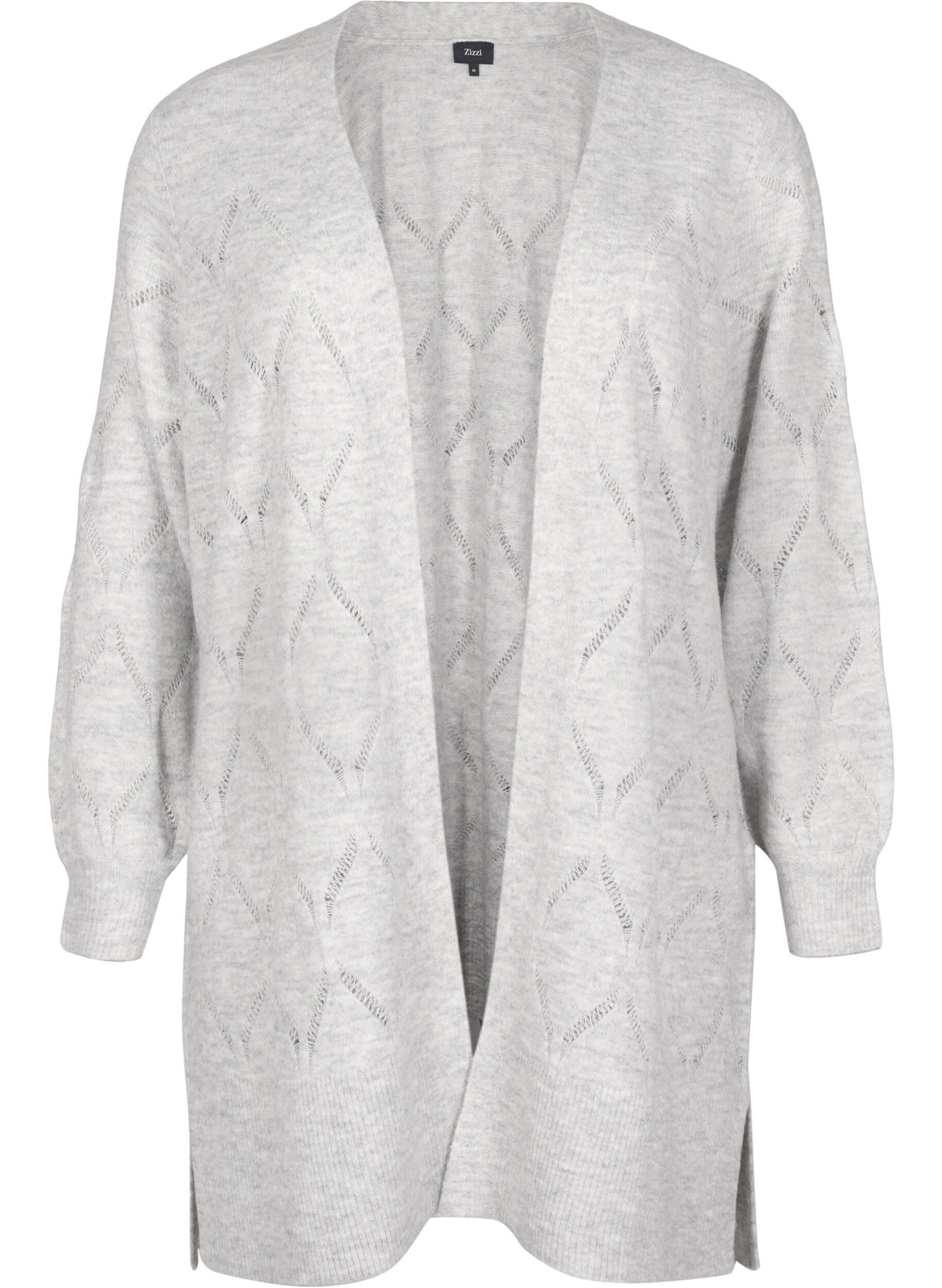 Zizzi Gebreid vest met lange mouwen, Light Grey Melange, Packshot image number 0