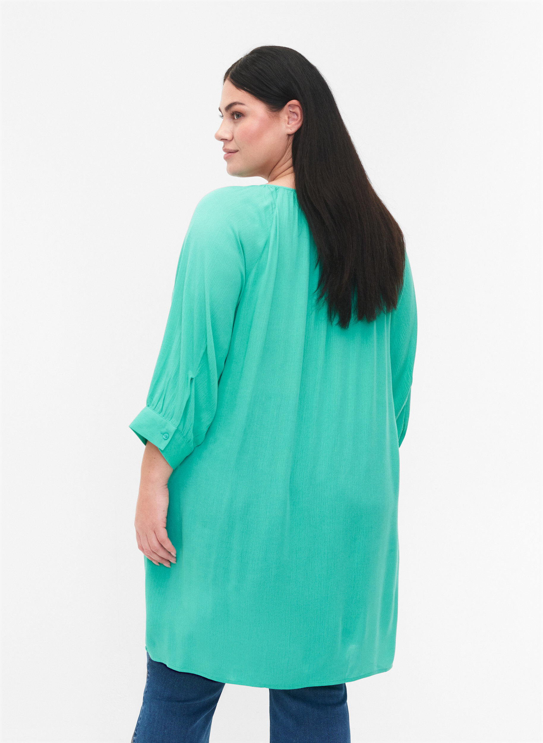 Zizzi Tuniek van viscose met 3/4-mouwen, Turquoise, Model image number 2