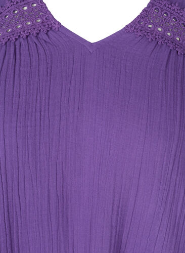 Katoenen jurk met korte mouwen en kanten details, Violet Indigo, Packshot image number 2