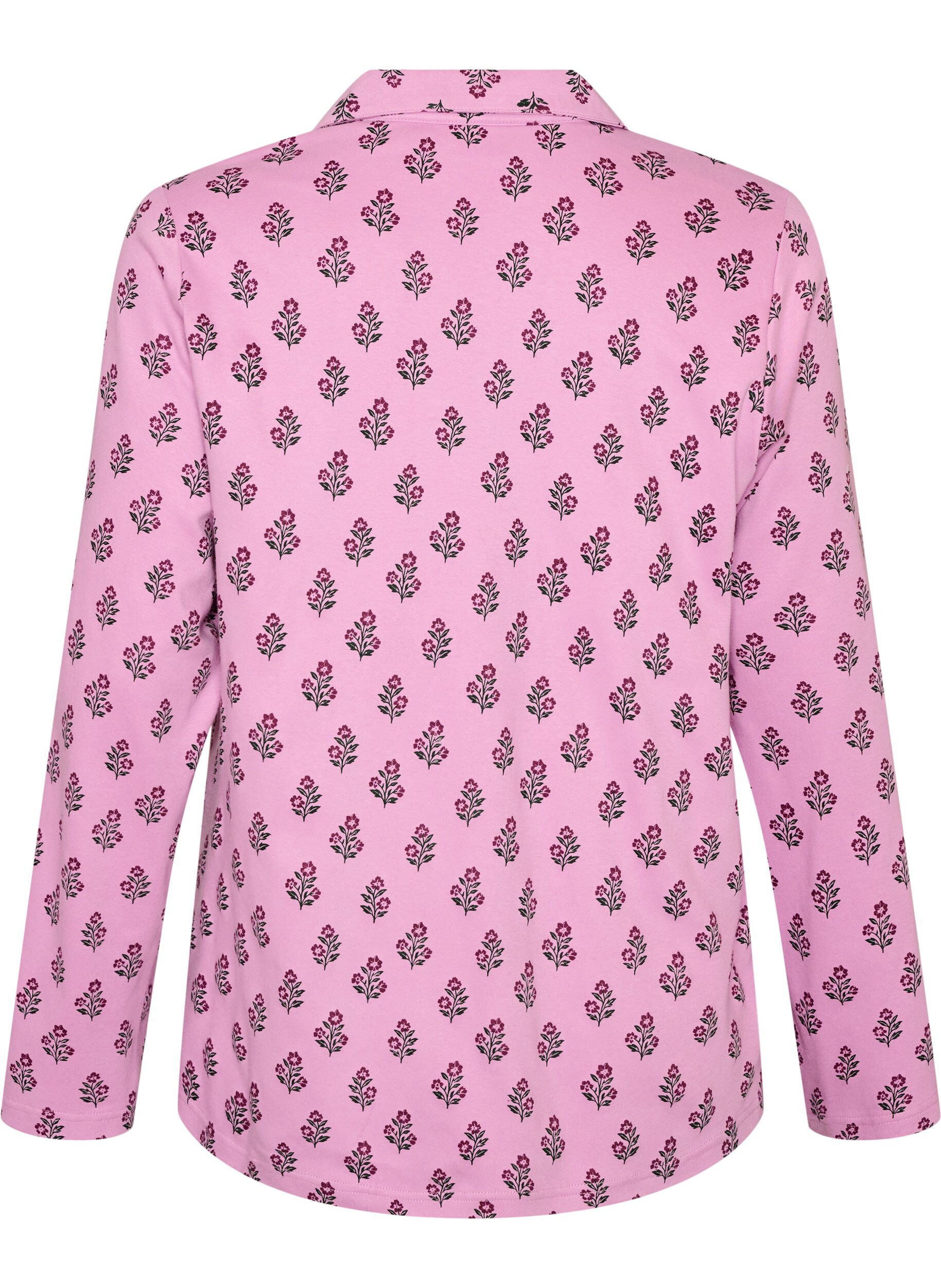 ZizziKatoenen pyjamashirt met borstzak, Roze, Packshot image number 1