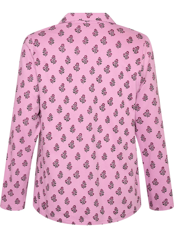Katoenen pyjamashirt met borstzak, Roze, Packshot image number 1