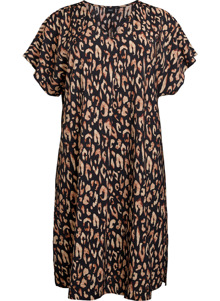 Jurk met V-hals van viscose, Zwart, Packshot image number 0