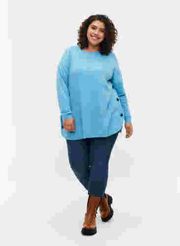 Gemêleerde gebreide blouse met knopen, River Blue WhiteMel., Model image number 2