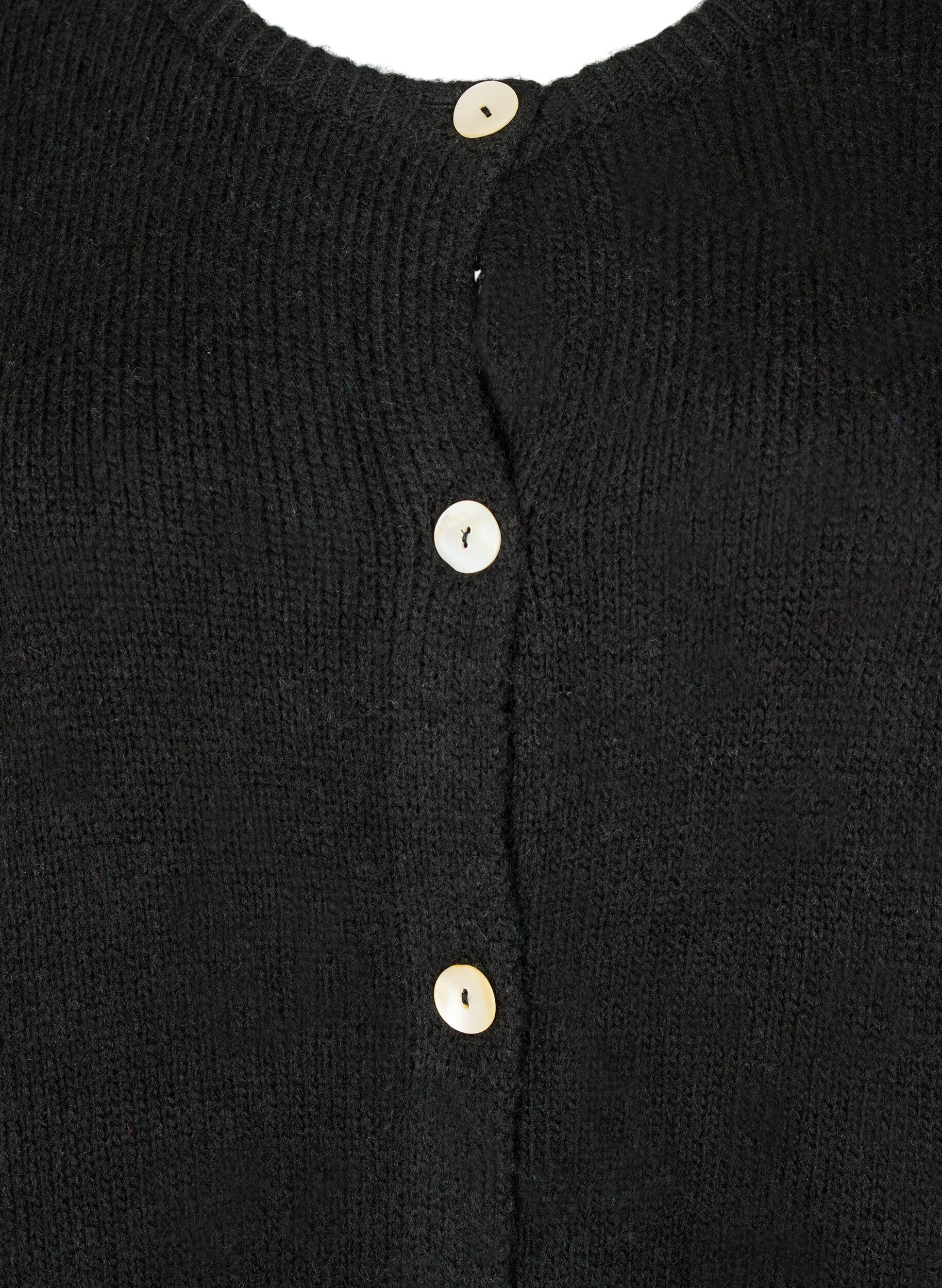 Zizzi Gebreide cardigan met wol en knoopsluiting, Black Solid, Packshot image number 2